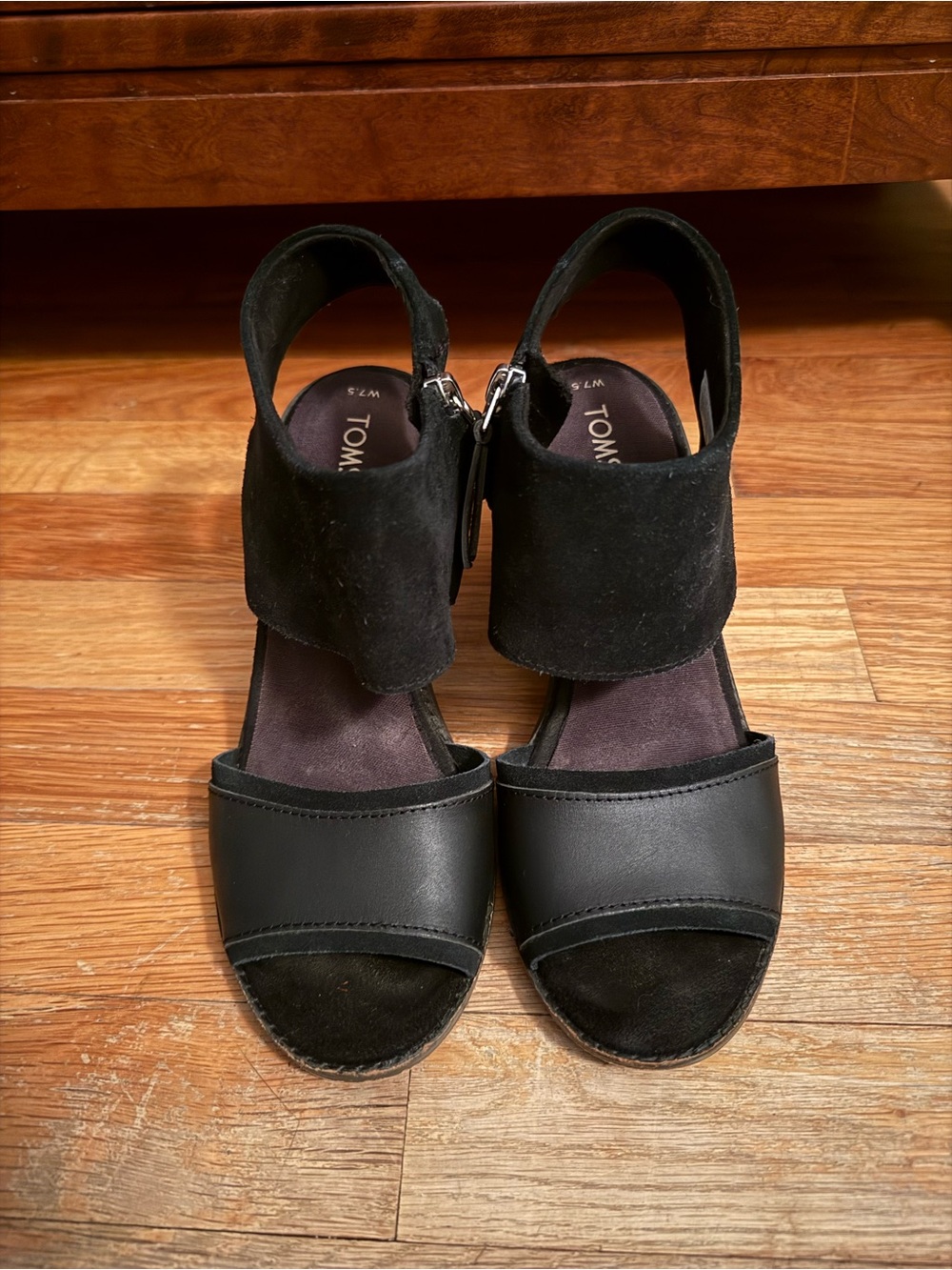 Toms Black Open-Toe Suede & Leather Women's Sandals